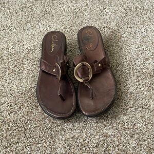 Cole Haan Nike Air Metal Thong Wedge Sandals Size 10 Slip On Dark Brown
